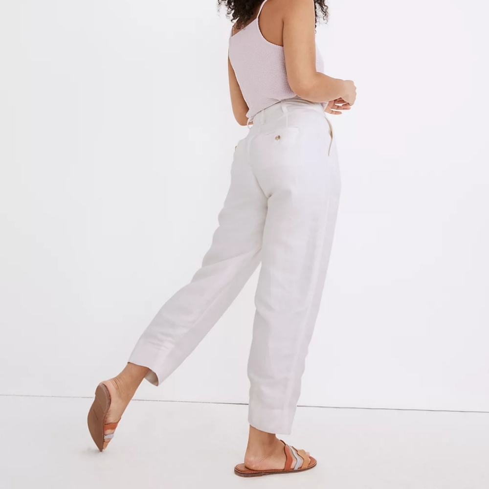 NWT-Madewell Linen-Blend 65% Pleated Taper Wide-Leg Pants size 4